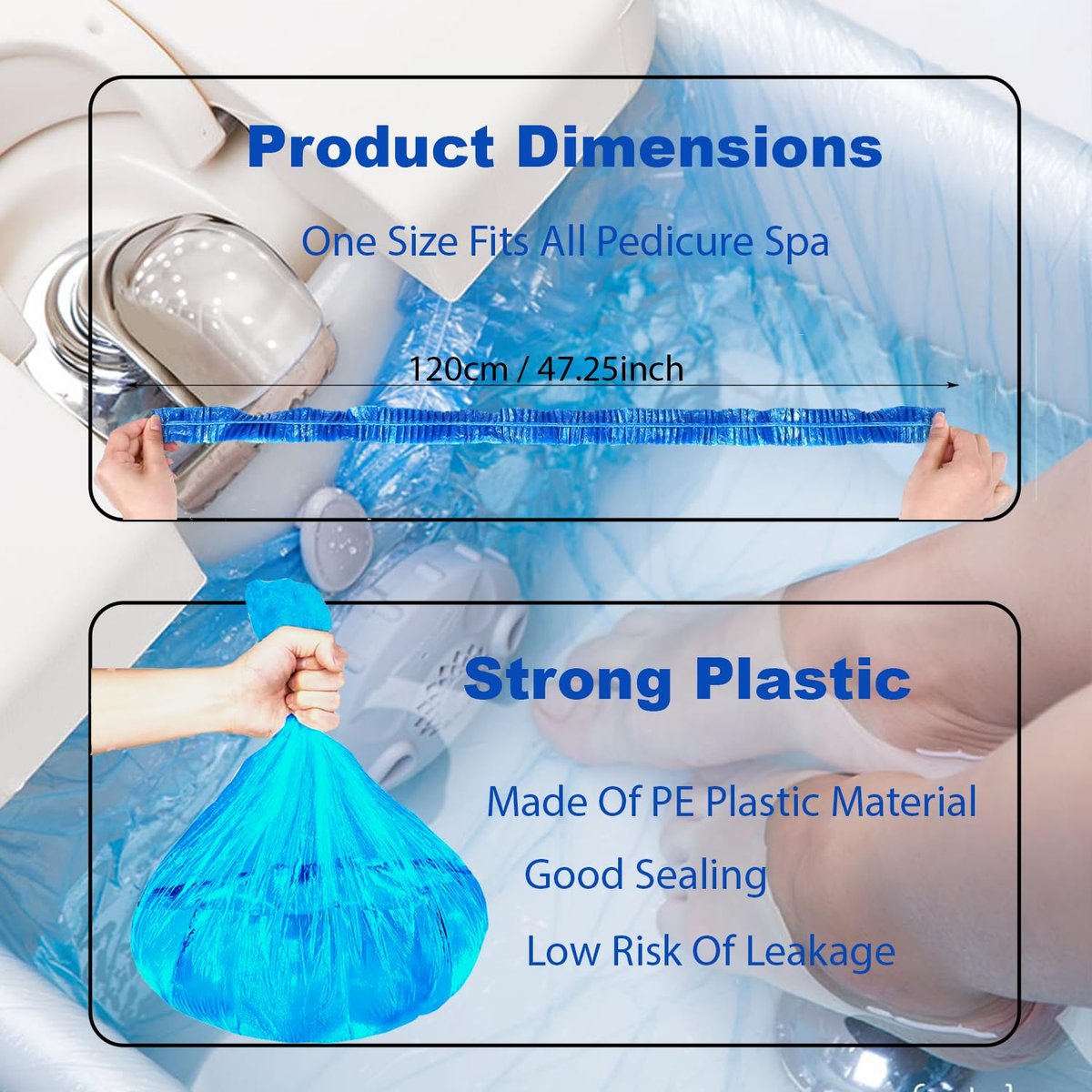 LVKN Disposable Pedicure Liners for Nail Spa - Blue, 120cm/47.25in, 50 Count, One Size Fits Most Spa Chairs Avelisse