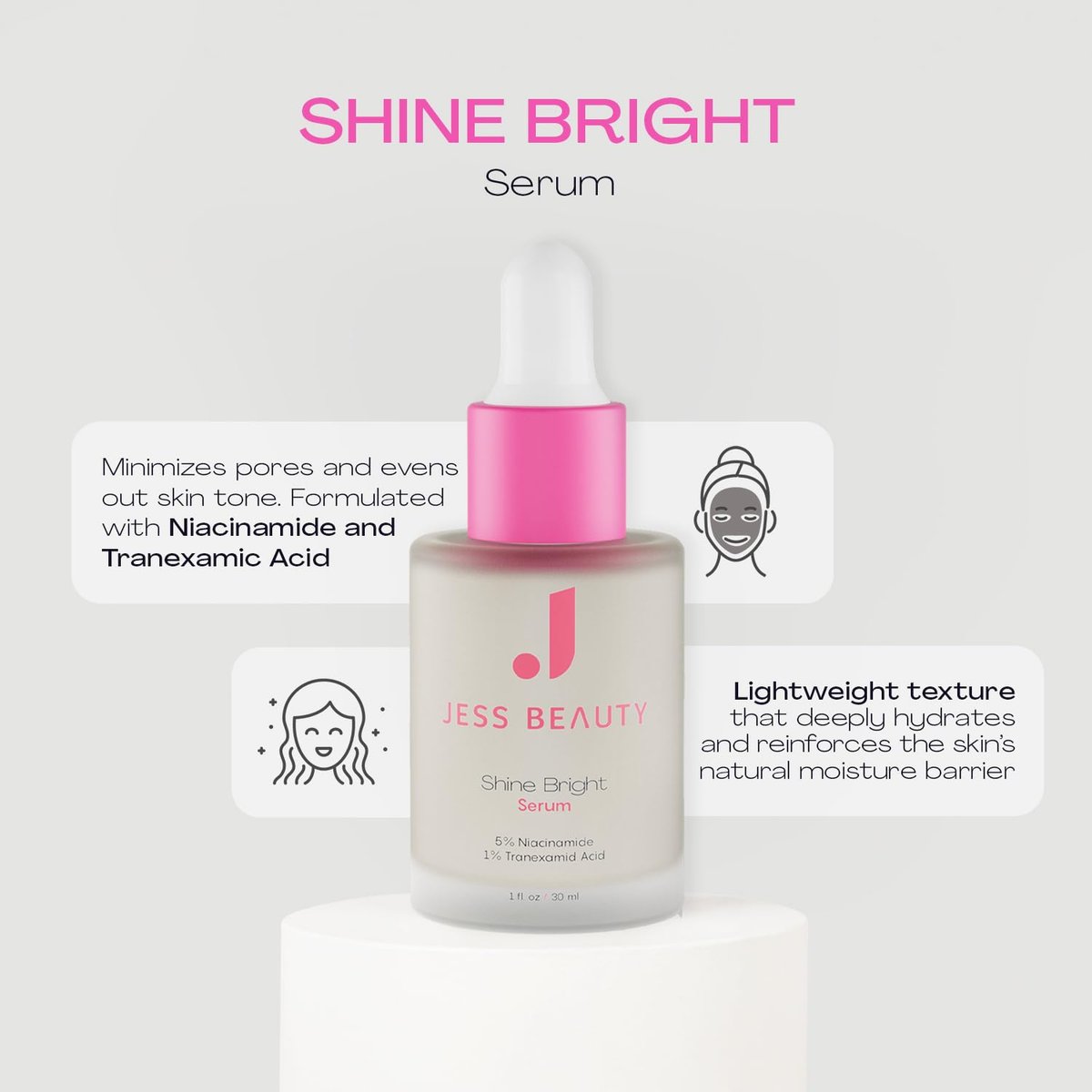 JESS BEAUTY Shine Bright Serum - Niacinamide Face Moisturizer to Minimize Pores, 1 fl oz Avelisse