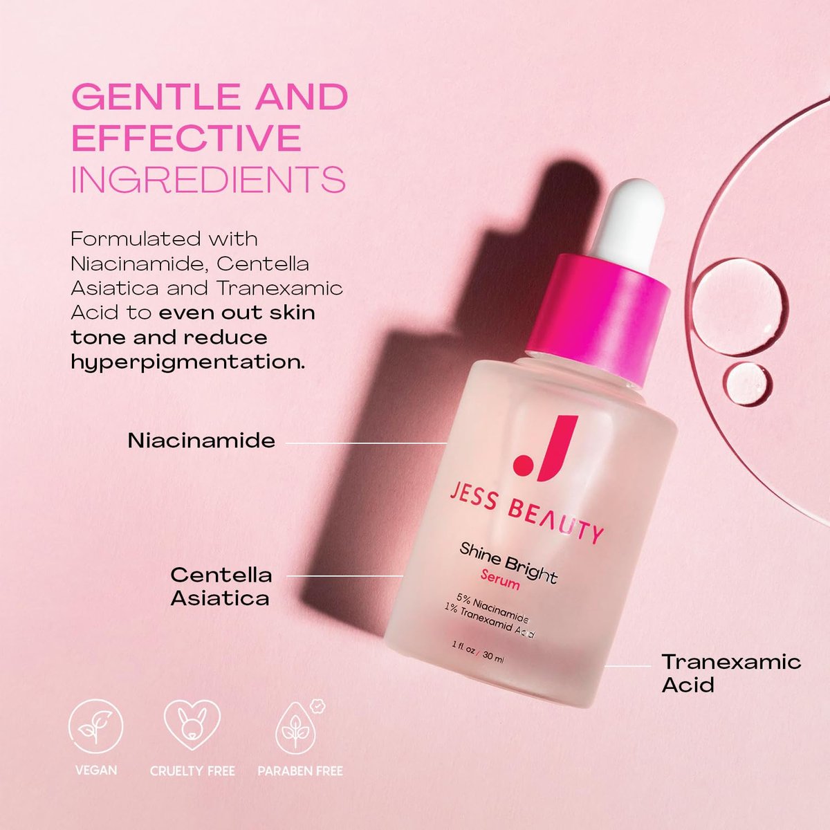 JESS BEAUTY Shine Bright Serum - Niacinamide Face Moisturizer to Minimize Pores, 1 fl oz Avelisse