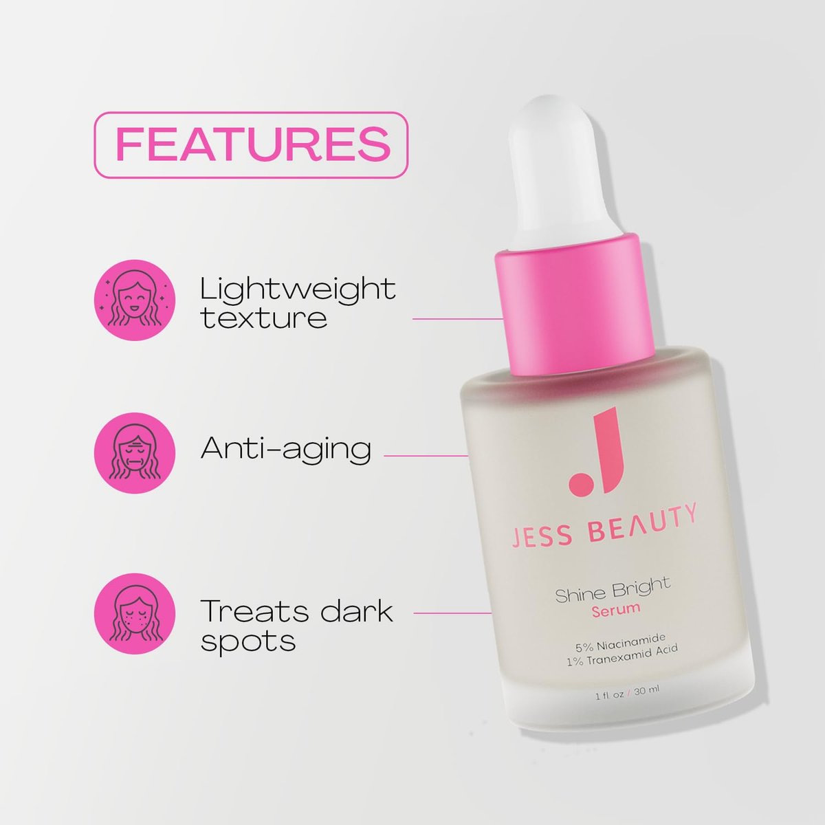 JESS BEAUTY Shine Bright Serum - Niacinamide Face Moisturizer to Minimize Pores, 1 fl oz Avelisse