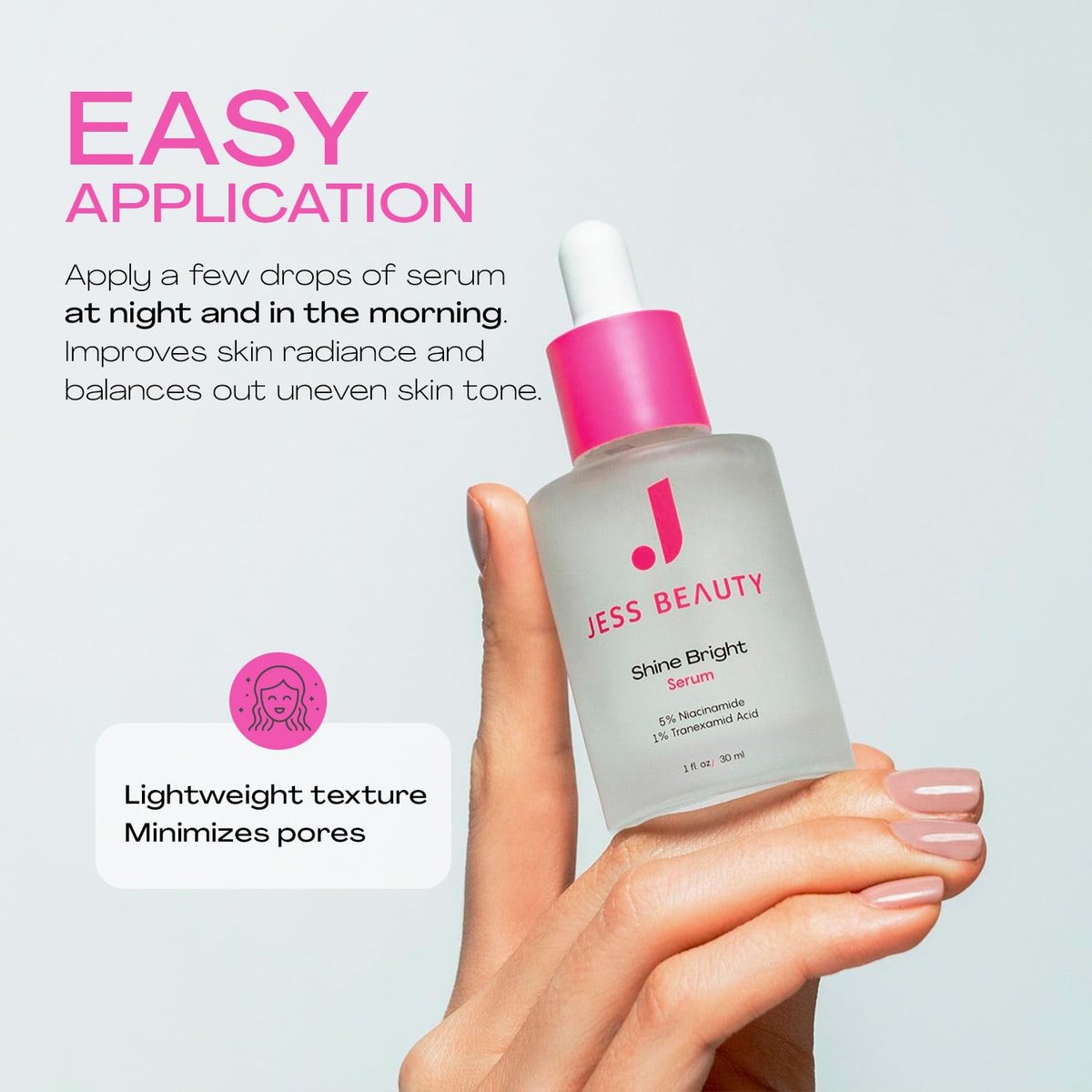 JESS BEAUTY Shine Bright Serum - Niacinamide Face Moisturizer to Minimize Pores, 1 fl oz Avelisse