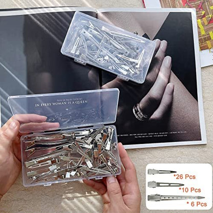 TseroFay 42-Piece Styling Hair Clips Set - Silver Metal Duck Billed Clips for Women's Hairstyling, Long Duckbill Pins & Alligator Rollers with Case