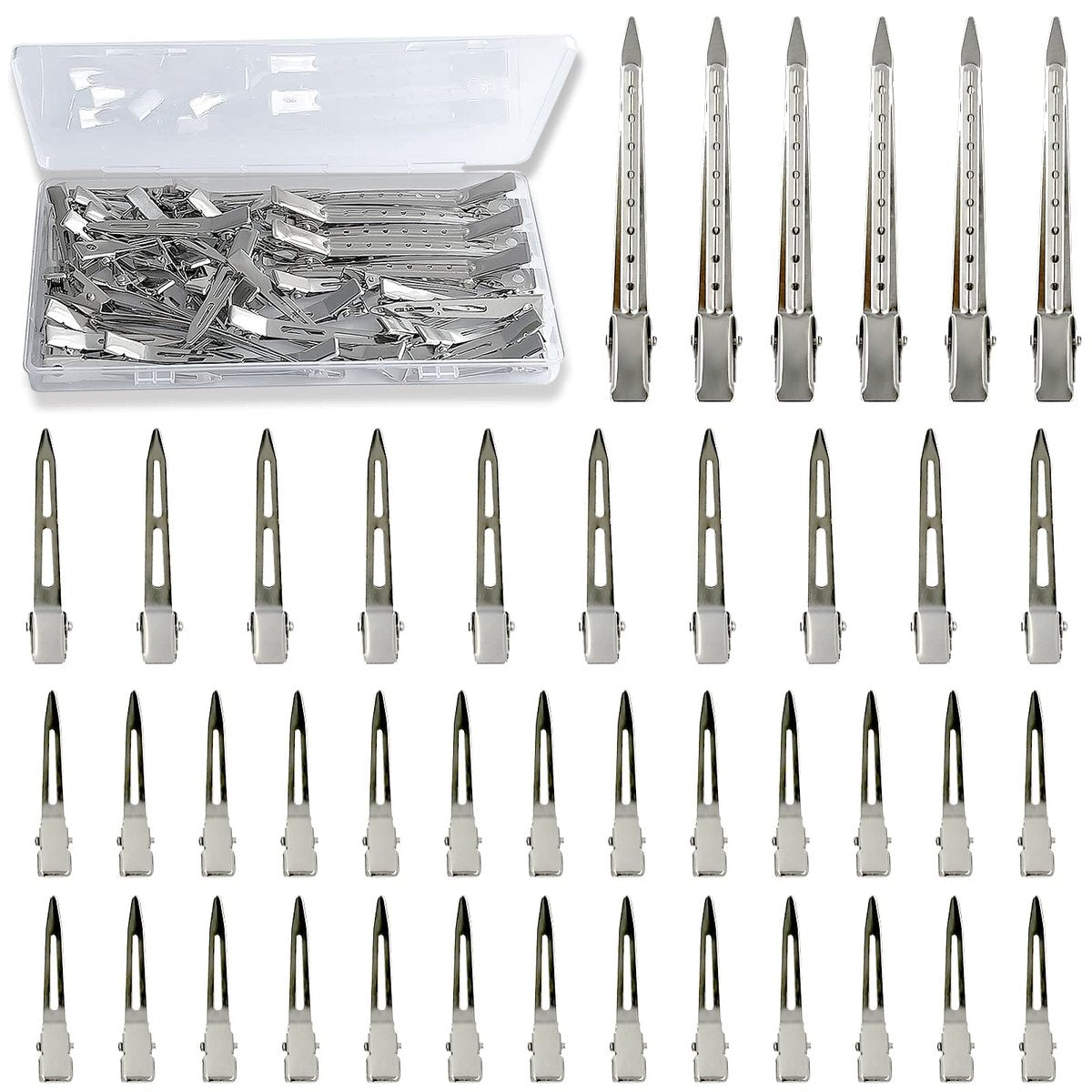 TseroFay 42-Piece Styling Hair Clips Set - Silver Metal Duck Billed Clips for Women's Hairstyling, Long Duckbill Pins & Alligator Rollers with Case - görsel 1