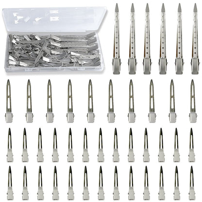 TseroFay 42-Piece Styling Hair Clips Set - Silver Metal Duck Billed Clips for Women's Hairstyling, Long Duckbill Pins & Alligator Rollers with Case