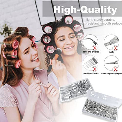TseroFay 42-Piece Styling Hair Clips Set - Silver Metal Duck Billed Clips for Women's Hairstyling, Long Duckbill Pins & Alligator Rollers with Case