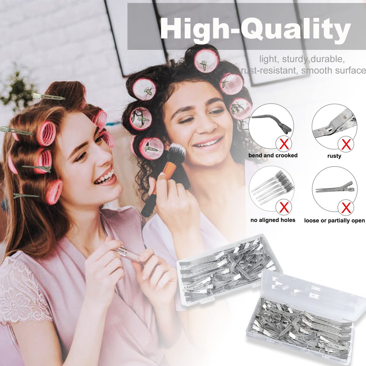TseroFay 42-Piece Styling Hair Clips Set - Silver Metal Duck Billed Clips for Women's Hairstyling, Long Duckbill Pins & Alligator Rollers with Case - görsel 9