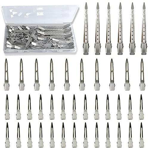 TseroFay 42-Piece Styling Hair Clips Set - Silver Metal Duck Billed Clips for Women's Hairstyling, Long Duckbill Pins & Alligator Rollers with Case - görsel 2