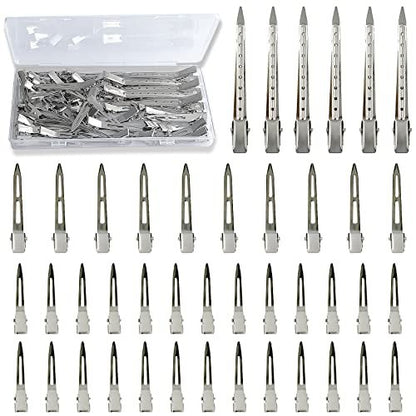 TseroFay 42-Piece Styling Hair Clips Set - Silver Metal Duck Billed Clips for Women's Hairstyling, Long Duckbill Pins & Alligator Rollers with Case
