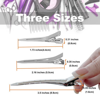 TseroFay 42-Piece Styling Hair Clips Set - Silver Metal Duck Billed Clips for Women's Hairstyling, Long Duckbill Pins & Alligator Rollers with Case