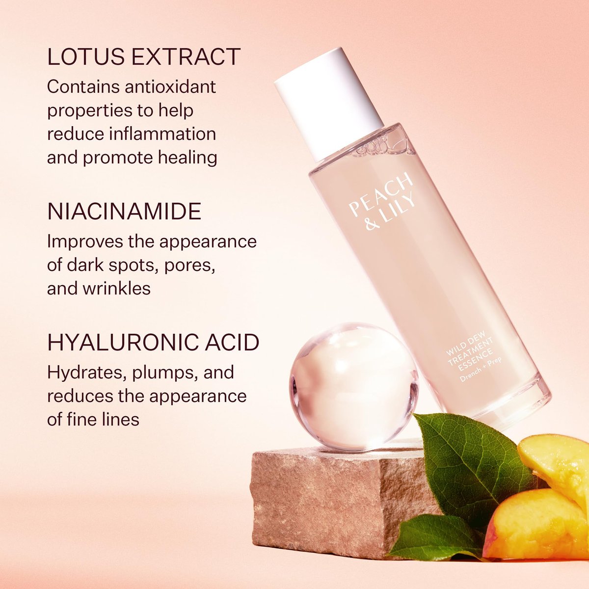 Peach & Lily Wild Dew Treatment Essence - Hyaluronic Acid, Niacinamide, and Lotus Extract - 3.38 oz Avelisse