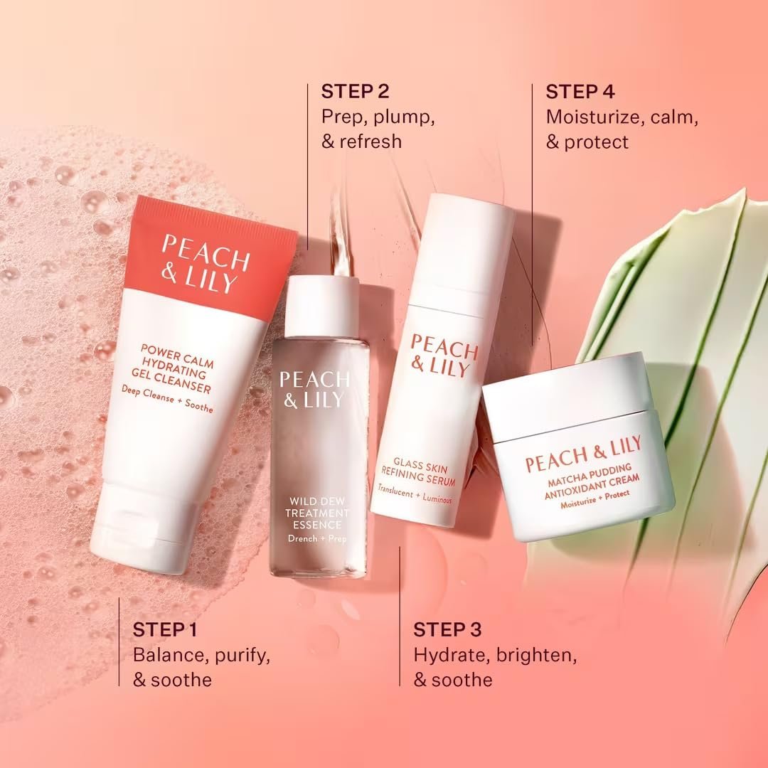Peach & Lily Glass Skin Discovery Kit – 4-Piece Korean Beauty Skincare Set for Glowing, Acne-Prone Skin | Vegan & Cruelty-Free Avelisse