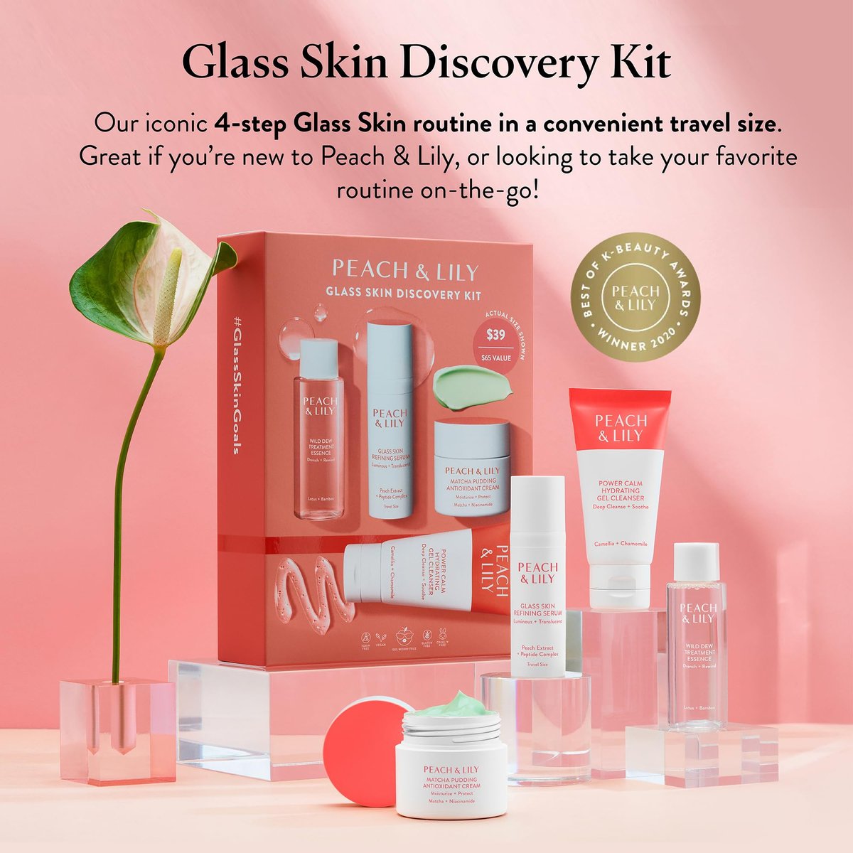 Peach & Lily Glass Skin Discovery Kit – 4-Piece Korean Beauty Skincare Set for Glowing, Acne-Prone Skin | Vegan & Cruelty-Free Avelisse