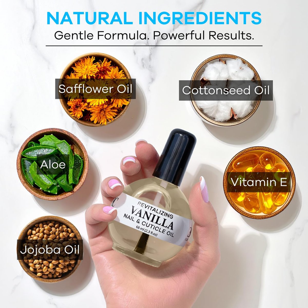 Ellie Chase Moisturizing Cuticle & Nail Care Oil 2.3 Fl Oz - Vanilla Scented – Infused with Jojoba Oil, Aloe, Vitamin E – Nail & Cuticle Hydration, Repair, Moisturizer, Strengthener, Growth - görsel 7