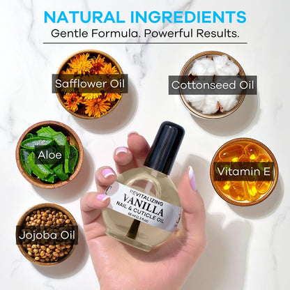 Ellie Chase Moisturizing Cuticle & Nail Care Oil 2.3 Fl Oz - Vanilla Scented – Infused with Jojoba Oil, Aloe, Vitamin E – Nail & Cuticle Hydration, Repair, Moisturizer, Strengthener, Growth