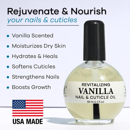Ellie Chase Moisturizing Cuticle & Nail Care Oil 2.3 Fl Oz - Vanilla Scented – Infused with Jojoba Oil, Aloe, Vitamin E – Nail & Cuticle Hydration, Repair, Moisturizer, Strengthener, Growth