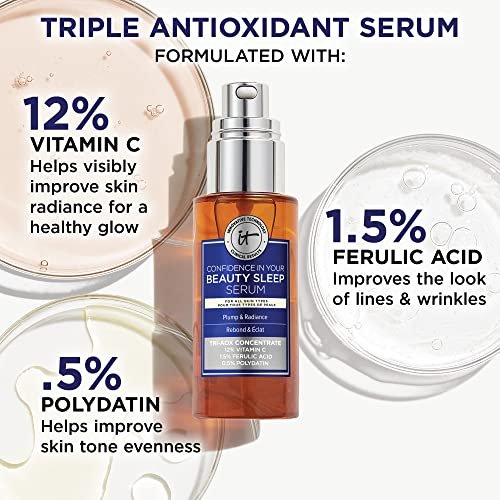 IT Cosmetics Confidence in Your Beauty Sleep Triple Antioxidant Brightening Serum – 24HR Hydration – Anti-Aging – 12% Vitamin C Serum – Fragrance Free – All Skin Types, 1.0 fl. oz Avelisse