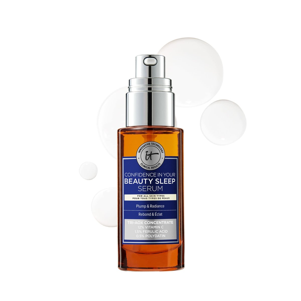 IT Cosmetics Confidence in Your Beauty Sleep Triple Antioxidant Brightening Serum – 24HR Hydration – Anti-Aging – 12% Vitamin C Serum – Fragrance Free – All Skin Types, 1.0 fl. oz Avelisse