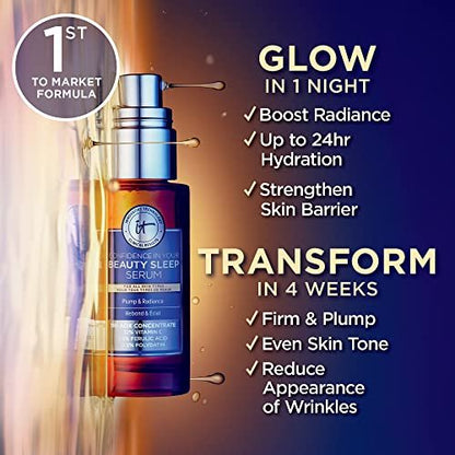 IT Cosmetics Confidence in Your Beauty Sleep Triple Antioxidant Brightening Serum – 24HR Hydration – Anti-Aging – 12% Vitamin C Serum – Fragrance Free – All Skin Types, 1.0 fl. oz Avelisse