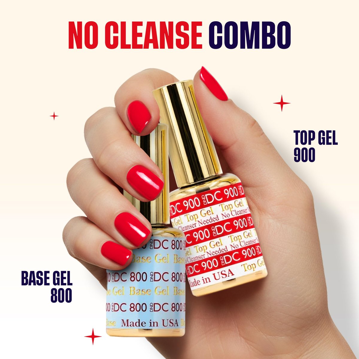 DND DC Base Gel and Top Gel Polish No Cleanse Set - UV/LED Gel Base Coat 800 & No Cleanse Top Coat 900, Salon Professional Gel Polish Duo, 0.6 Fl Oz Each Avelisse