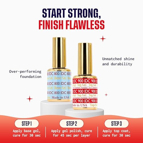 DND DC Base Gel and Top Gel Polish No Cleanse Set - UV/LED Gel Base Coat 800 & No Cleanse Top Coat 900, Salon Professional Gel Polish Duo, 0.6 Fl Oz Each Avelisse
