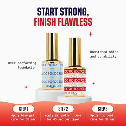 DND DC Base Gel and Top Gel Polish No Cleanse Set - UV/LED Gel Base Coat 800 & No Cleanse Top Coat 900, Salon Professional Gel Polish Duo, 0.6 Fl Oz Each Avelisse