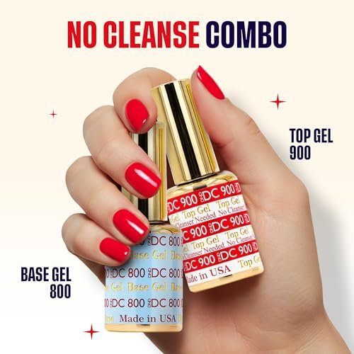 DND DC Base Gel and Top Gel Polish No Cleanse Set - UV/LED Gel Base Coat 800 & No Cleanse Top Coat 900, Salon Professional Gel Polish Duo, 0.6 Fl Oz Each Avelisse