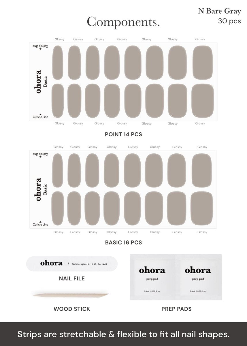 Ohora Semi Cured Gel Nail Strips (N Bare Gray) - 34 Piece Set - Salon-Quality, Long Lasting, Easy to Apply & Remove Avelisse