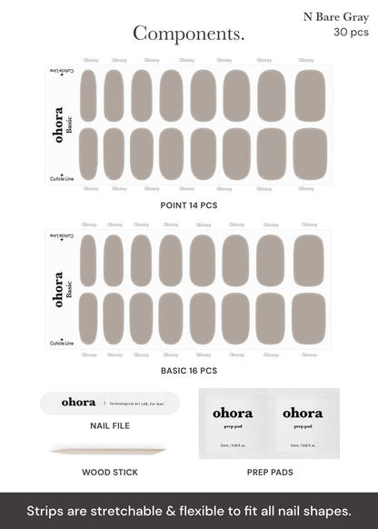 Ohora Semi Cured Gel Nail Strips (N Bare Gray) - 34 Piece Set - Salon-Quality, Long Lasting, Easy to Apply & Remove Avelisse