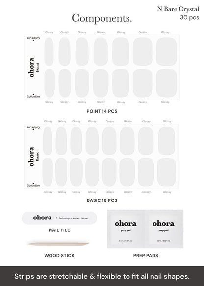 ohora Semi Cured Gel Nail Strips - N Bare Crystal - Salon-Quality Long-Lasting Nail Wraps