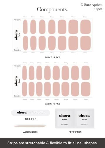 ohora Semi Cured Gel Nail Strips - N Bare Apricot | Nude Solid Color, Long-Lasting Salon-Quality Nails, Easy Apply & Remove Avelisse