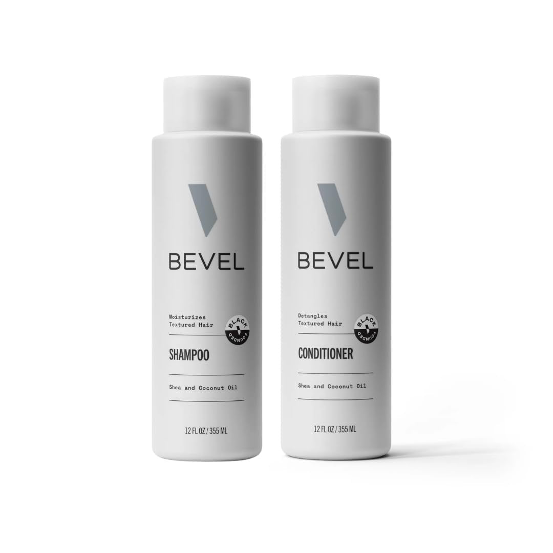 Bevel Shampoo and Conditioner Set for Men - Hair Wash Bundle Pack with Shea Butter and Coconut Oil Moisturizes and Detangles Textured Hair - 12 oz Avelisse