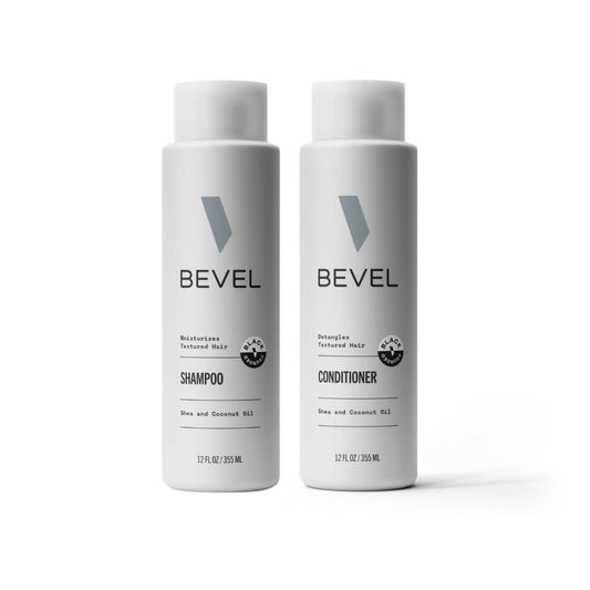 Bevel Shampoo and Conditioner Set for Men - Hair Wash Bundle Pack with Shea Butter and Coconut Oil Moisturizes and Detangles Textured Hair - 12 oz Avelisse