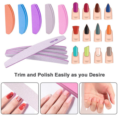 AhaTopia Nail File and Buffer (10 Pcs) - Double Sided 100/180 Grit Buffer Block for Acrylic and Natural Nails, Manicure Set with Halfmoon Arc Emery Board Buffing Blocks