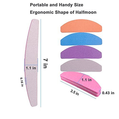 AhaTopia Nail File and Buffer (10 Pcs) - Double Sided 100/180 Grit Buffer Block for Acrylic and Natural Nails, Manicure Set with Halfmoon Arc Emery Board Buffing Blocks