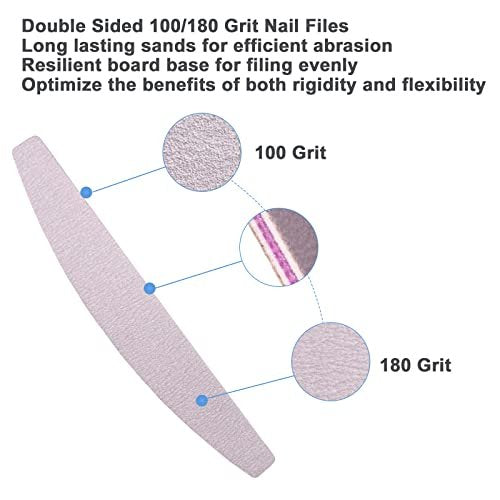 AhaTopia Nail File and Buffer (10 Pcs) - Double Sided 100/180 Grit Buffer Block for Acrylic and Natural Nails, Manicure Set with Halfmoon Arc Emery Board Buffing Blocks - görsel 6