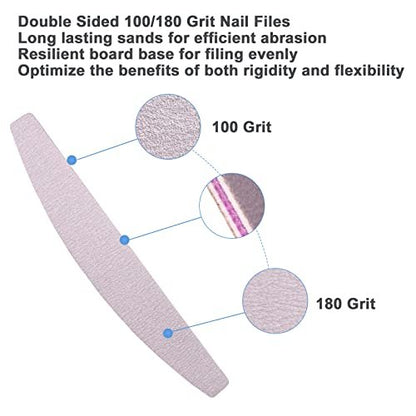 AhaTopia Nail File and Buffer (10 Pcs) - Double Sided 100/180 Grit Buffer Block for Acrylic and Natural Nails, Manicure Set with Halfmoon Arc Emery Board Buffing Blocks