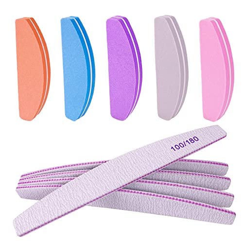 AhaTopia Nail File and Buffer (10 Pcs) - Double Sided 100/180 Grit Buffer Block for Acrylic and Natural Nails, Manicure Set with Halfmoon Arc Emery Board Buffing Blocks - görsel 2