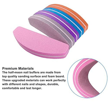 AhaTopia Nail File and Buffer (10 Pcs) - Double Sided 100/180 Grit Buffer Block for Acrylic and Natural Nails, Manicure Set with Halfmoon Arc Emery Board Buffing Blocks