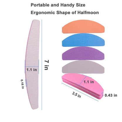 AhaTopia Nail File and Buffer (10 Pcs) - Double Sided 100/180 Grit Buffer Block for Acrylic and Natural Nails, Manicure Set with Halfmoon Arc Emery Board Buffing Blocks