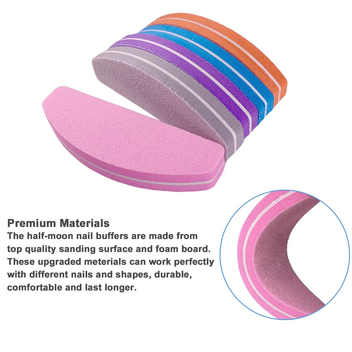 AhaTopia Nail File and Buffer (10 Pcs) - Double Sided 100/180 Grit Buffer Block for Acrylic and Natural Nails, Manicure Set with Halfmoon Arc Emery Board Buffing Blocks - görsel 7