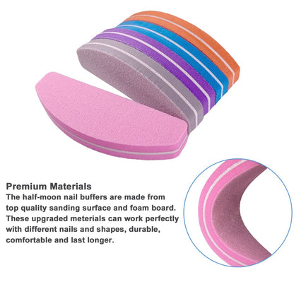 AhaTopia Nail File and Buffer (10 Pcs) - Double Sided 100/180 Grit Buffer Block for Acrylic and Natural Nails, Manicure Set with Halfmoon Arc Emery Board Buffing Blocks