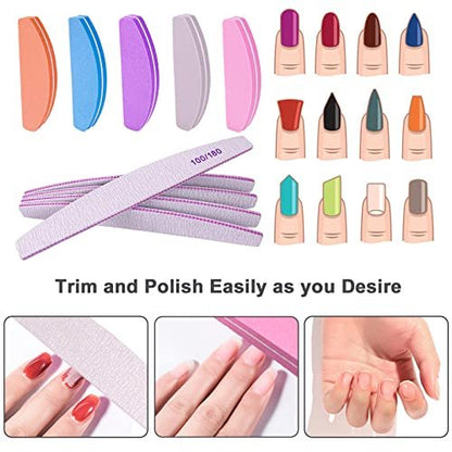 AhaTopia Nail File and Buffer (10 Pcs) - Double Sided 100/180 Grit Buffer Block for Acrylic and Natural Nails, Manicure Set with Halfmoon Arc Emery Board Buffing Blocks
