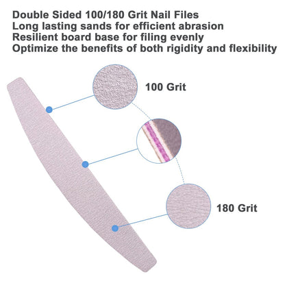 AhaTopia Nail File and Buffer (10 Pcs) - Double Sided 100/180 Grit Buffer Block for Acrylic and Natural Nails, Manicure Set with Halfmoon Arc Emery Board Buffing Blocks