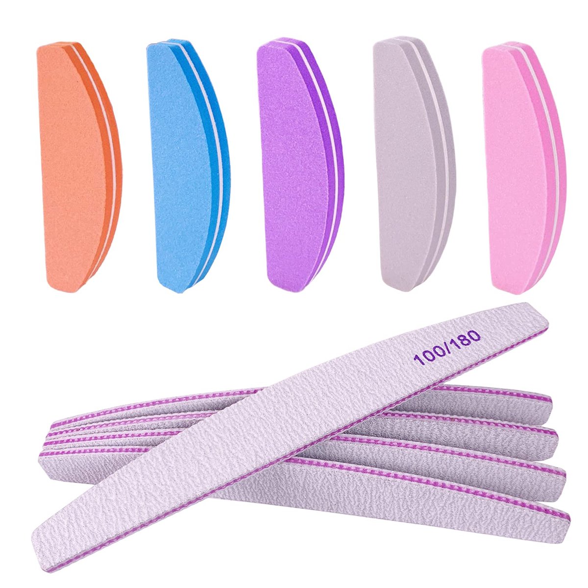 AhaTopia Nail File and Buffer (10 Pcs) - Double Sided 100/180 Grit Buffer Block for Acrylic and Natural Nails, Manicure Set with Halfmoon Arc Emery Board Buffing Blocks - görsel 1