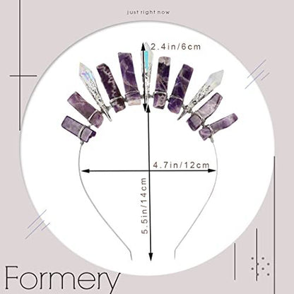 Formery Purple Raw Crystal Crown Silver Amethyst Quartz Headband – Elegant Hair Accessories for Women