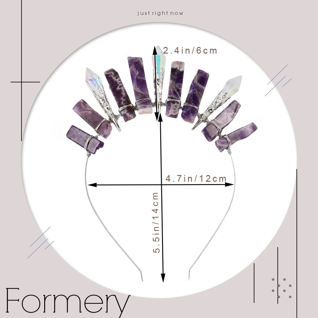 Formery Purple Raw Crystal Crown Silver Amethyst Quartz Headband – Elegant Hair Accessories for Women - görsel 11