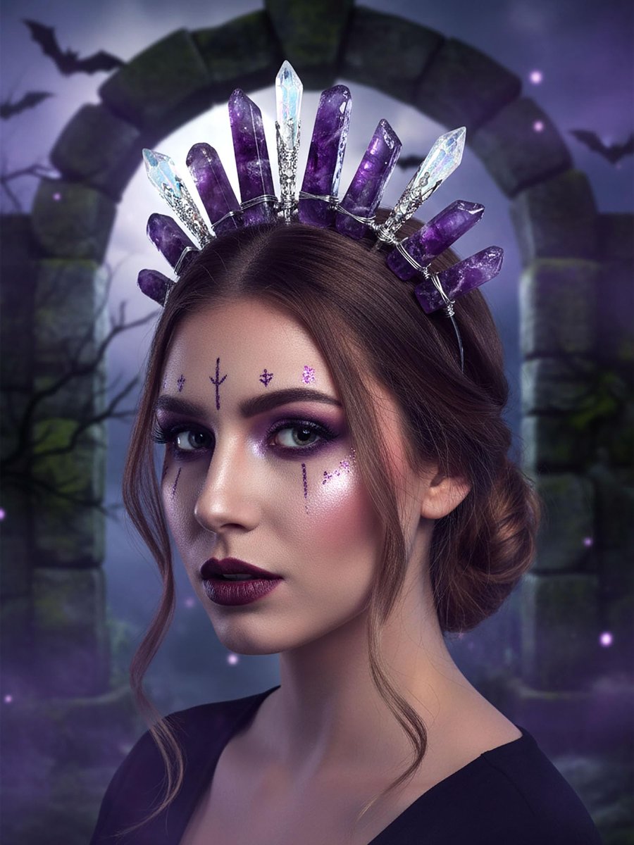 Formery Purple Raw Crystal Crown Silver Amethyst Quartz Headband – Elegant Hair Accessories for Women - görsel 5