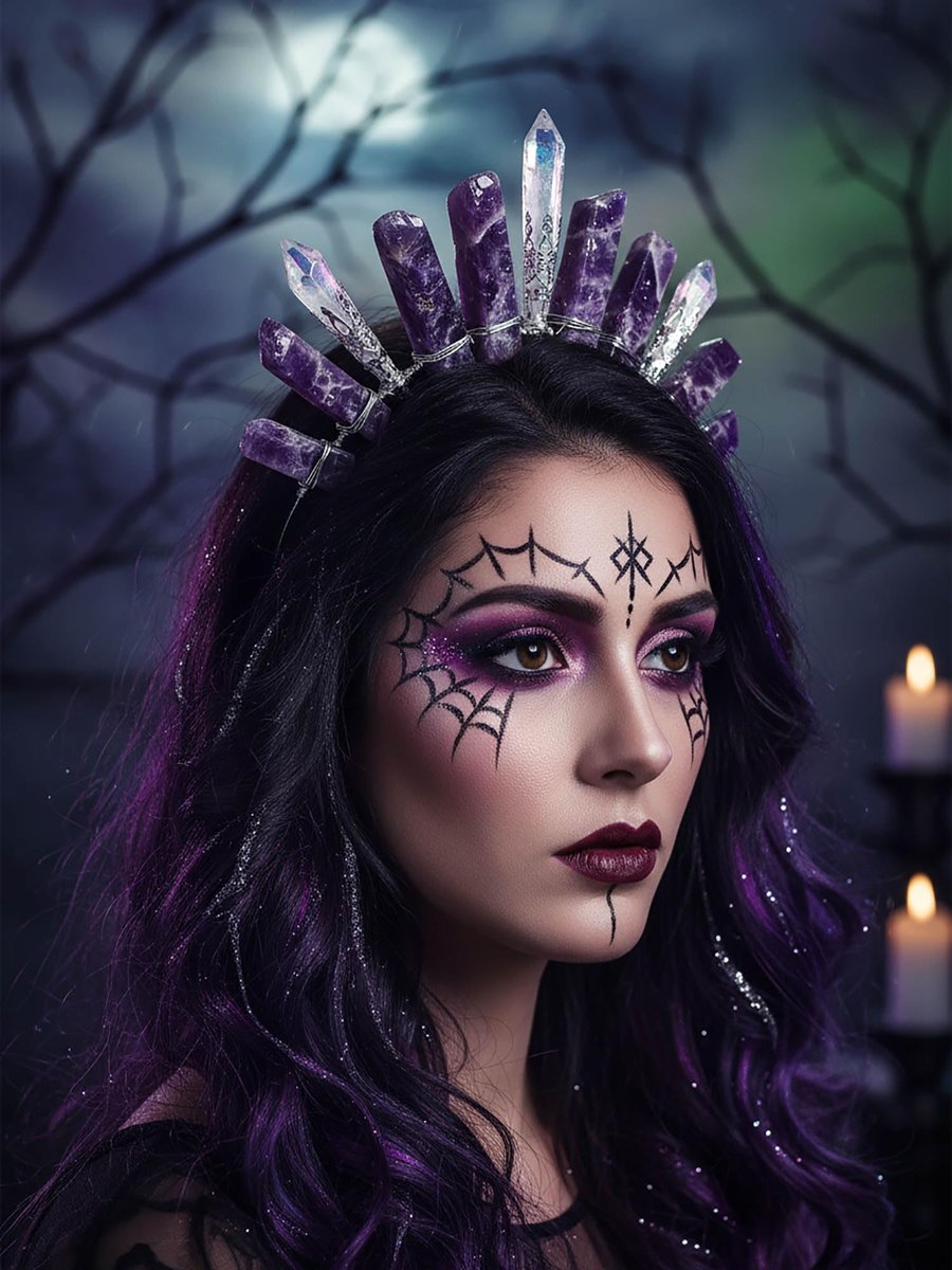 Formery Purple Raw Crystal Crown Silver Amethyst Quartz Headband – Elegant Hair Accessories for Women - görsel 15