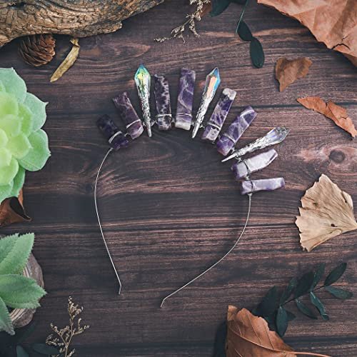 Formery Purple Raw Crystal Crown Silver Amethyst Quartz Headband – Elegant Hair Accessories for Women - görsel 4