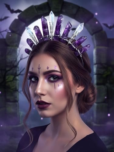 Formery Purple Raw Crystal Crown Silver Amethyst Quartz Headband – Elegant Hair Accessories for Women - görsel 6